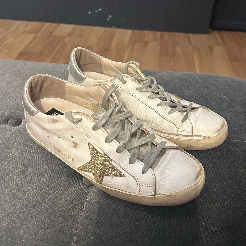Authentic Golden Goose Superstar Gold Glitter Star Size 40/Size 9.5